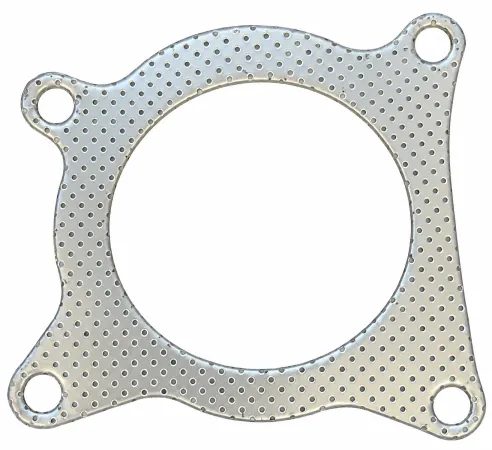 Zilverkleurige, geperforeerde metalen afdichting, onregelmatig gevormd, met een groot rond gat in het midden. Aan vier uitsteeksels bevinden zich kleinere, ronde bevestigingsgaten. Voor de verbinding tussen de turbo en de 2.0 TFSI-downpipe.