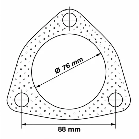 Uitlaatpakking met 3 gaten, ø 76 mm, gatafstand gemeten in het midden 88 mm