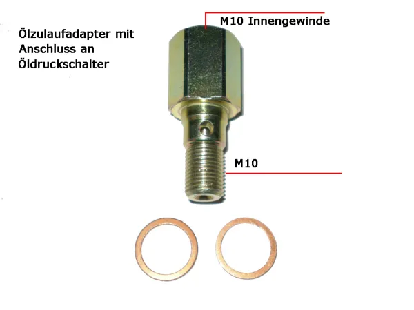 Adapter op oliedruksensor M10x1 intern op M10x1 extern met gat voor olie-inlaat