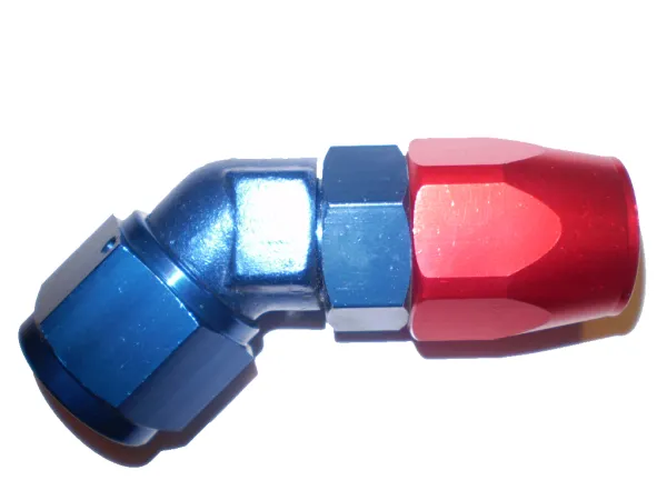 Aluminium fitting aluminium 45° blokhoek D08 3/4-16 UNF aluminium aansluiting