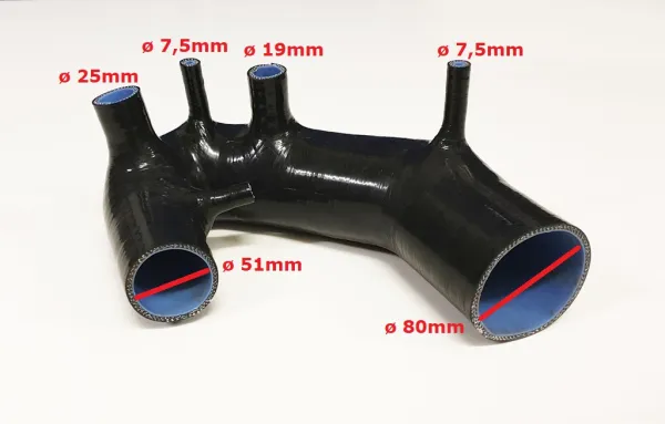Siliconen inlaatslang voor Audi A4, A6 B5 B6 Passat 1.8T 150PS-193PS, zwart, ø 51 mm turbo-inlaat, ø 80 mm luchtmassameter-inlaat