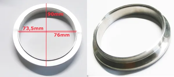 Aanlasring V-band uitlaat 90>76mm mannelijk voor Turbo GT30 GT35
