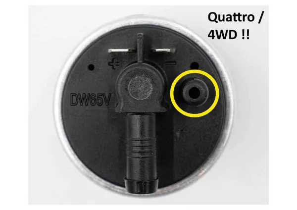 DeatschWerks DW65v brandstofpomp intern in de tank 265 l/uur voor Audi S3 8L Quattro, Golf 4 R32 4-Motion vierwielaandrijving