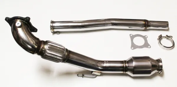 TFSI Downpipe voor Golf 5 GTI, Golf 6 GTI, Audi A3, Audi TT 2.0 TFSI met 200 cells sportkatalysator Euro 4 compatibel 76mm RVS 89mm pijpbocht