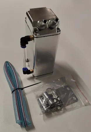 Olie-Catch Tank rechthoekig zilver + accessoires 10mm aansluitingen