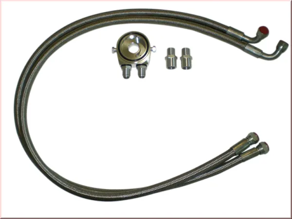 Oliekoeler kit met D08 aansluitingen recht + 90° olieleidingen ca. 1,3 meter/leiding oliefilter adapter