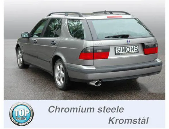 Simons Verchroomd stalen sportuitlaatsysteem 90/120 mm ovaal voor SAAB 9-5 Turbo 2.0/2.3 sedan/stationwagon & 9-5 Aero sedan/stationwagon