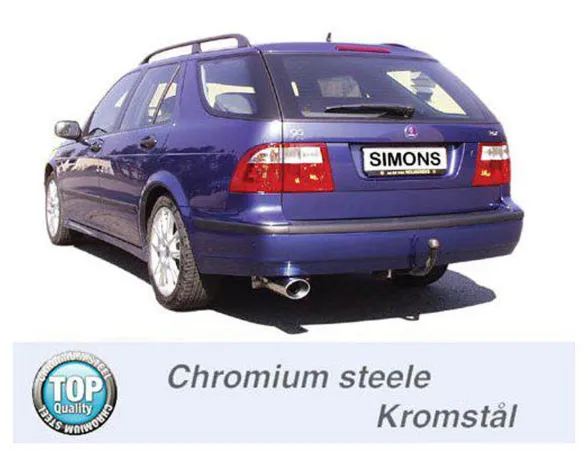 Simons Chroomstalen sportuitlaatsysteem 90/120 mm ovaal voor SAAB 9-5 Turbo 2.0/2.3 sedan/stationwagon Voor modellen zonder opening in de achterskirt
