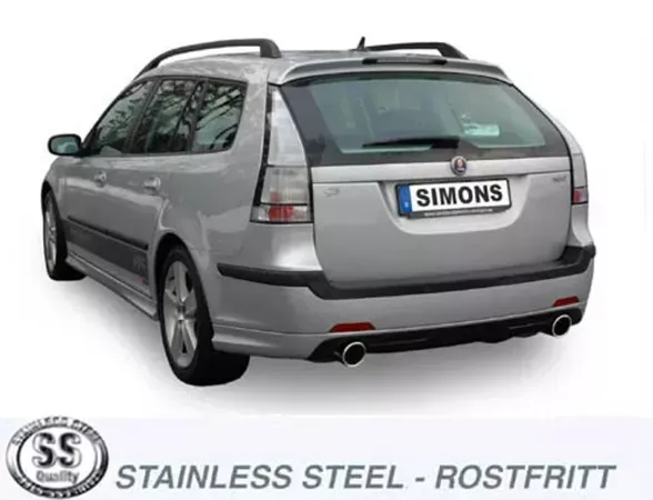 Simons Roestvrijstalen duplex sportuitlaatsysteem 100 mm + 100 mm rond voor SAAB 9-3 1.9TiD/1.9TTiD