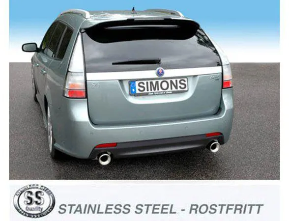 Simons Roestvaststalen duplex sportuitlaatsysteem 100 mm + 100 mm rond voor SAAB 9-3X 2.0T/2.8T XWD