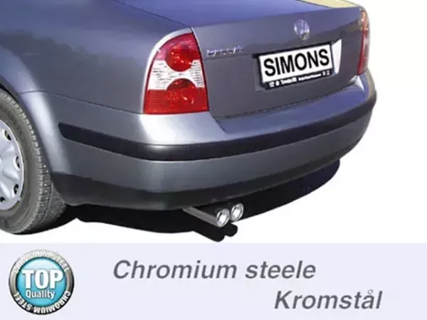 Simons Roestvrijstalen sportuitlaatsysteem 2x80 mm voor VW Passat (B5) 3B sedan/Avant/stationwagen 1.6/1.8/1.8T/1.9TDI/2.5TDI EG-goedkeuring