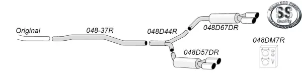 Schematische weergave van een Simons duplex sportuitlaatsysteem van roestvrij staal. Het systeem is geschikt voor Audi A4 (B8) modellen en bestaat uit meerdere pijpen, twee achterdempers met elk twee uitlaatpijpen. Montagedelen worden apart getoond.