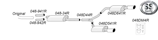 Schets van een Simons RVS sportuitlaatsysteem Duplex L+R 1x100 mm voor Audi A4 (B8). De afbeelding toont onderdelen zoals uitlaatpijpen, connectoren en montagemateriaal, gelabeld met artikelnummers en logo.