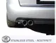 Achteraanzicht van een zilverkleurige Audi A6 (C5). Het Simons roestvrijstalen sportuitlaatsysteem is zichtbaar met twee uitlaatpijpen (2x80 mm). Op de foto is één band afgesneden. De uitlaat is glanzend en schoon.