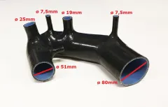 Siliconen inlaatslang voor Audi A4, A6 B5 B6 Passat 1.8T 150PS-193PS, zwart, ø 51 mm turbo-inlaat, ø 80 mm luchtmassameter-inlaat