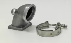 Kniestuk / downpipe gegoten voor Fiat Coupe 2.0L 16v turbo, Lancia Delta Integrale 2.0L 16v of 8v turbo vanaf turbocharger V-band 63,5mm tot 4-gaats